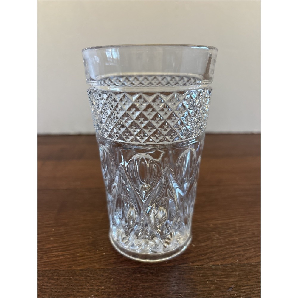 Vintage Clear Pressed Glass Tumbler Diamond Point Thumbprint Juice Glass 4.5"